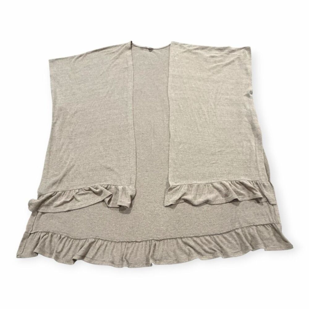MTS Women’s Beige Sleeveless Ruffle Hem Open Front Cardigan Size Medium